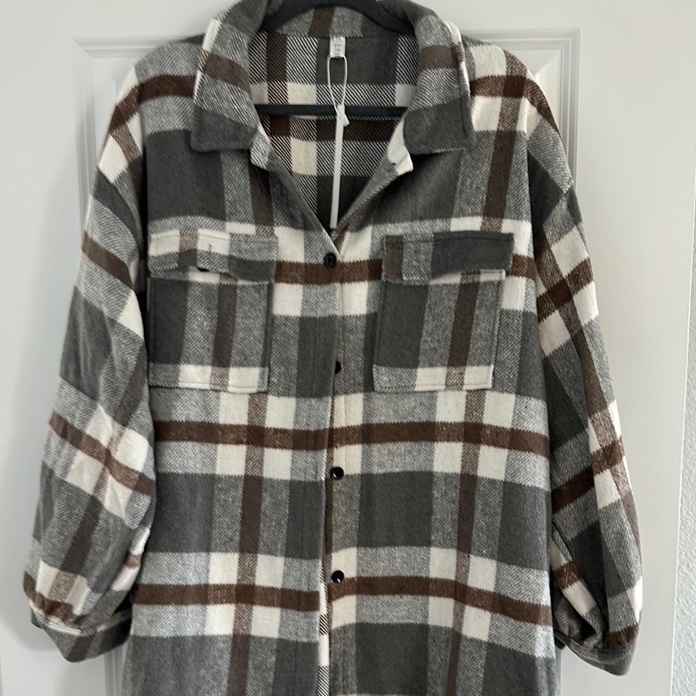 Plaid Utility Jacket in Gray and Brown